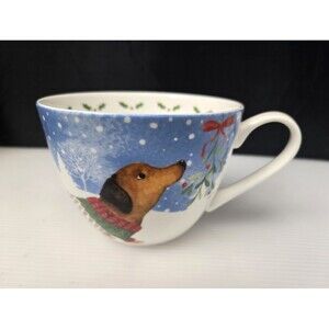 Portobello By Design Dachshund Dog Sweater Mug Christmas Holly Snow Bone China